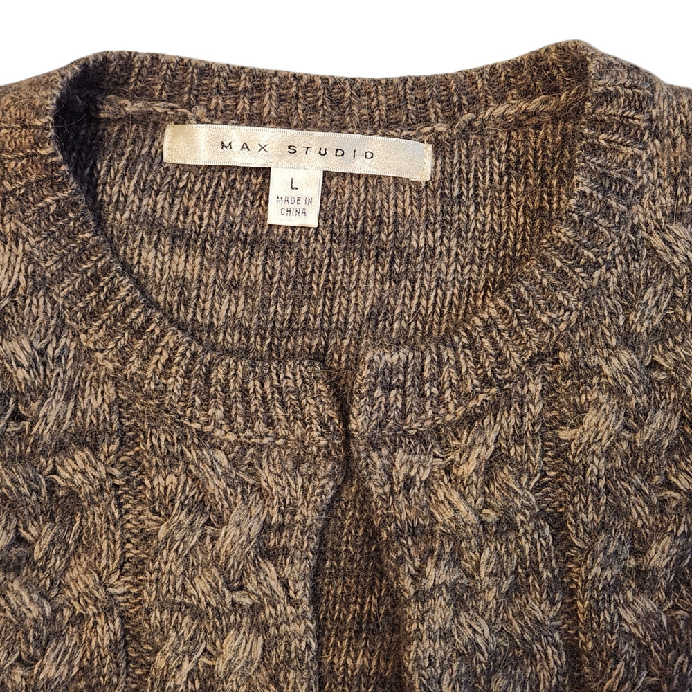 Max Studio Angora Rabbit Hair & Nylon Cardigan Open Front with Hook Closure sz L